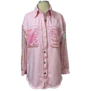 L | C Collections NWOT Pink Sequin Jean Jacket Size Medium